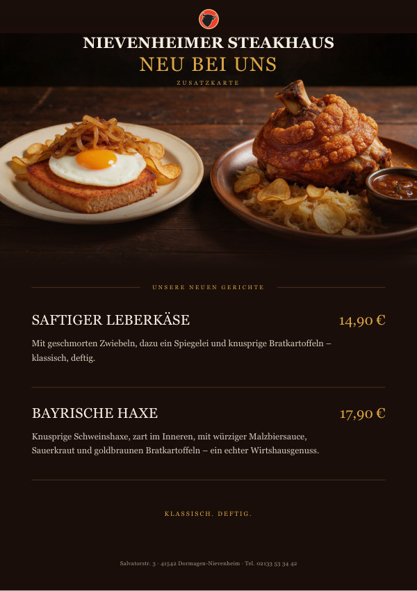 Zusatzkarte: Saftiger Leberkäse und Bayrische Haxe